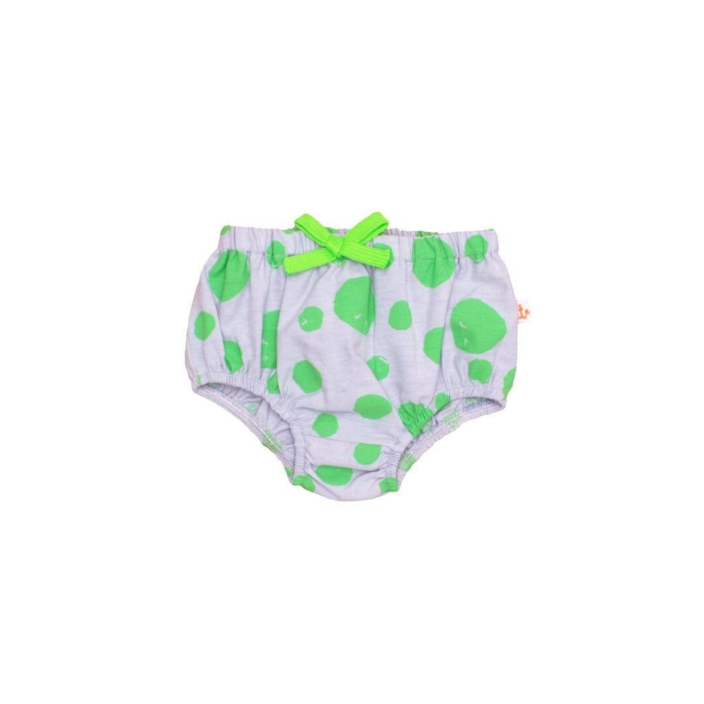 Chambray Bloomer // neon green dots // 0-3m // LAST ONE