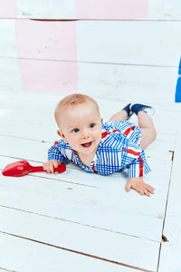 Kimono Romper // blue gingham // 0-3m // SAMPLE